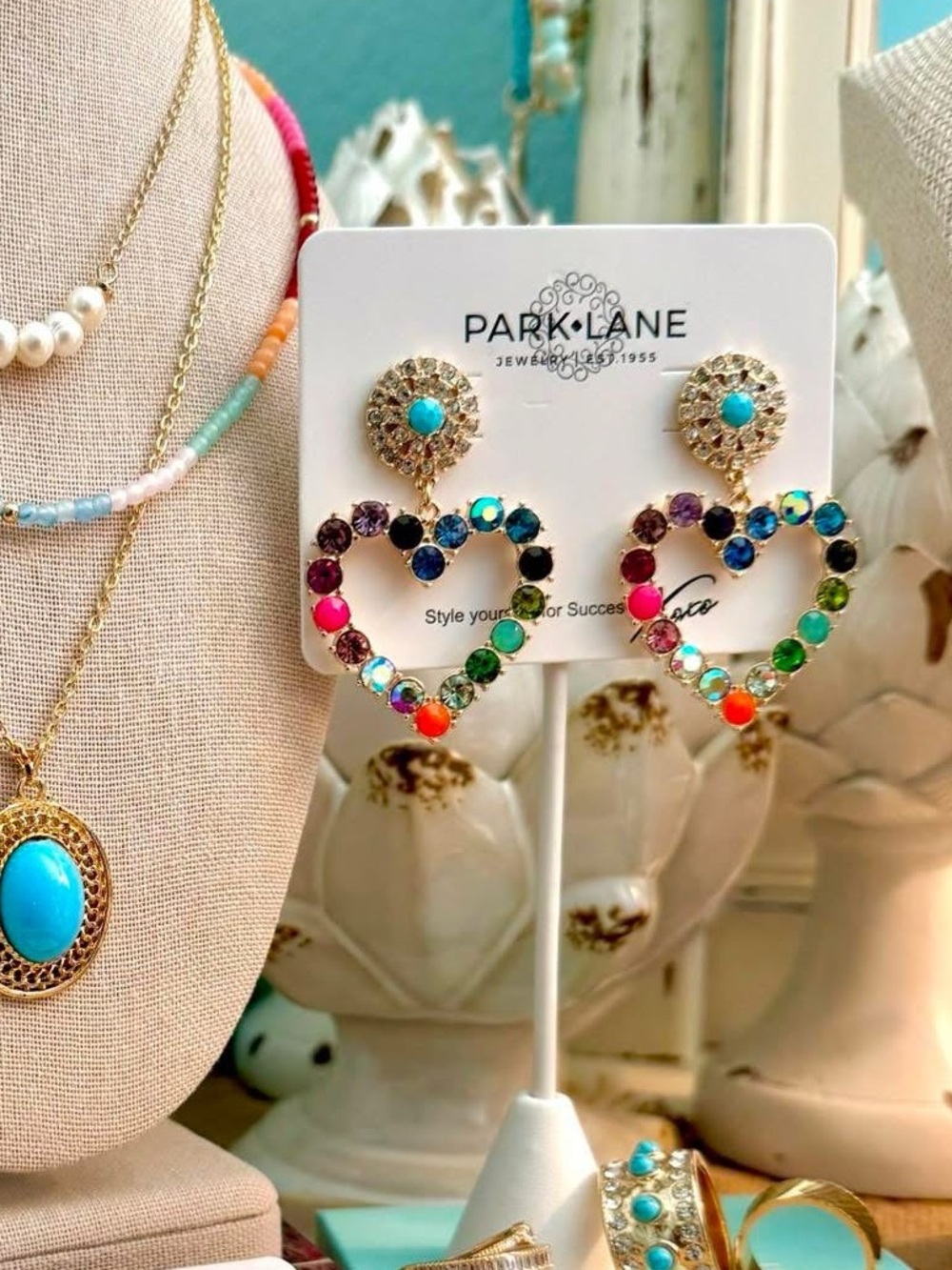 Park Lane JAZZY Earrings Multicolor Heart Crystals Rainbow colors